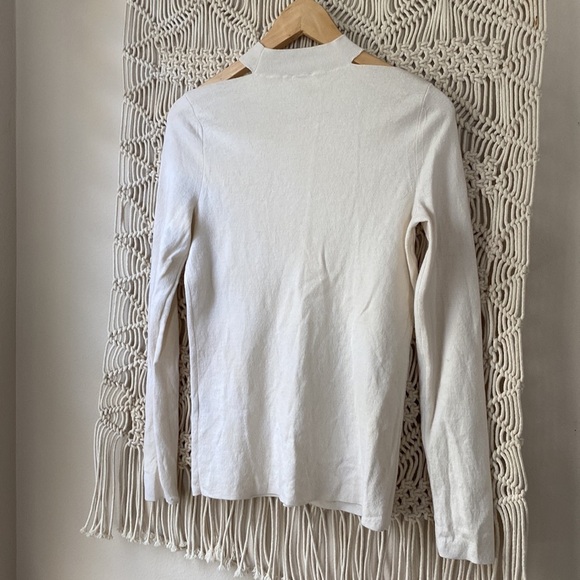 Tahari Cream Merino Wool Mock Turtleneck with Cut-Out Shoulders | Size M - Picture 6 of 11